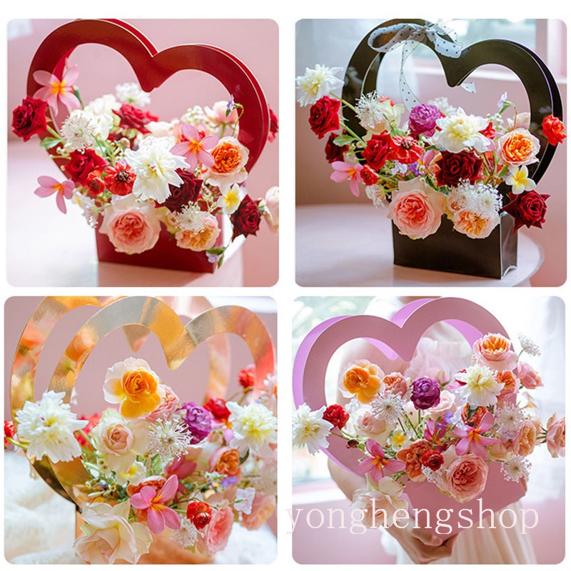 Kotak Keranjang Bunga Portable Bentuk Hati Bahan Kertas Untuk Hadiah Valentine