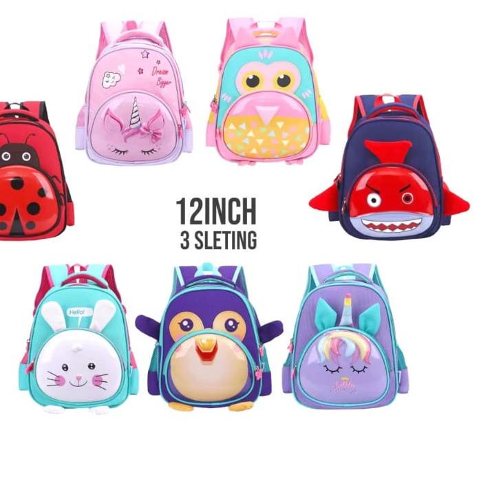 MALL TAS RANSEL ANAK PEREMPUAN KARAKTER KARTUN ANIMAL TK / PAUD 12" GAMBAR HEWAN GEMEZ GLOSSY TIMBUL