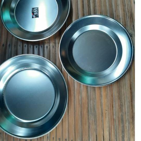 ✾ 1 Lusin Piring Makan Stainless Uk 20 22 24 Cm ◙