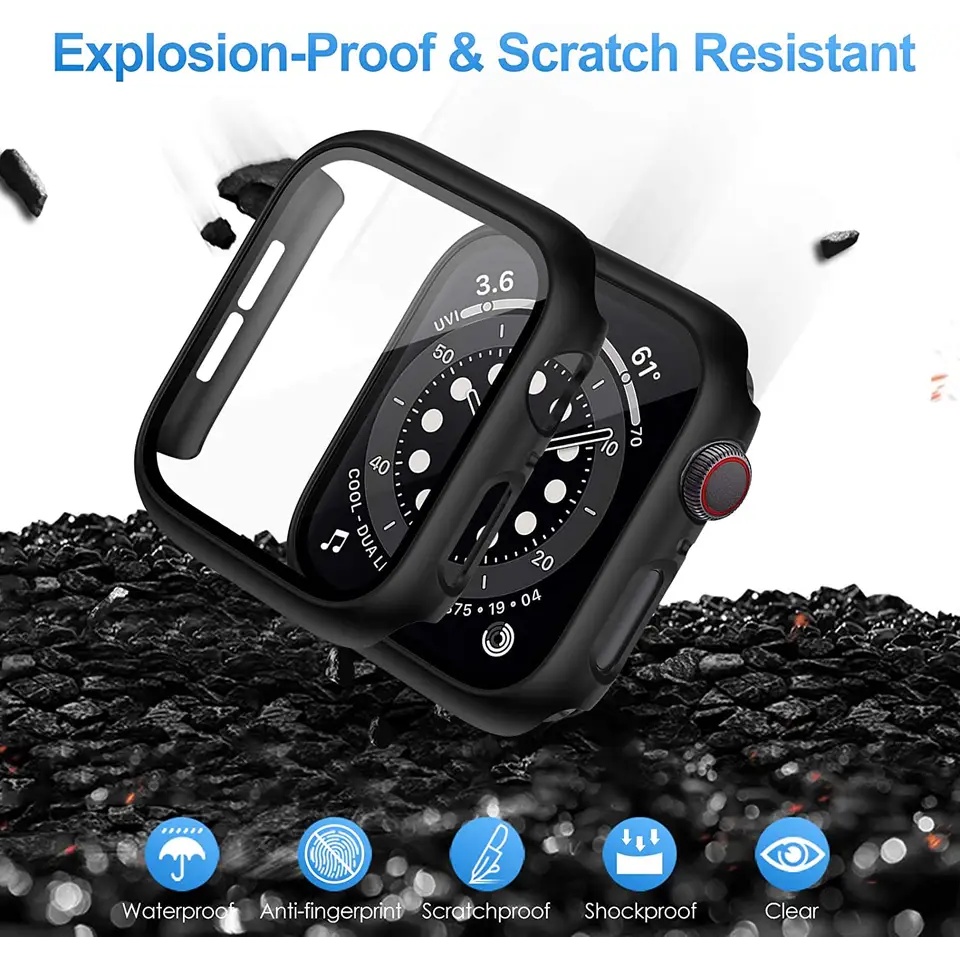 Hardcase + Screen Protector Tempered Glass For Apple Watch Bumper case iWatch pelindung Series 1 2 3 4 5 6 7 8 9  SE 38 40 42