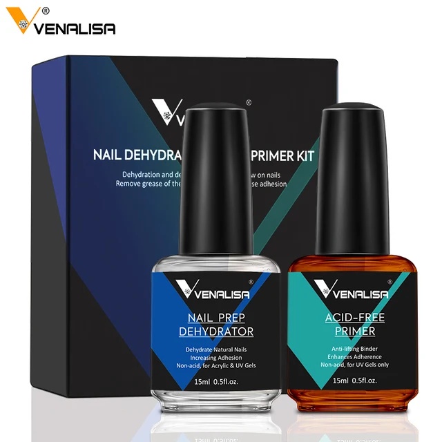 Nail Primer Free Acid + Dehydrator 1 set (15ML) Venalisa untuk Gel UV LED /UV Gel Polish/Perawatan kuku/kutek nail art/Nail Prep Dehydrator + Acid Free Primer