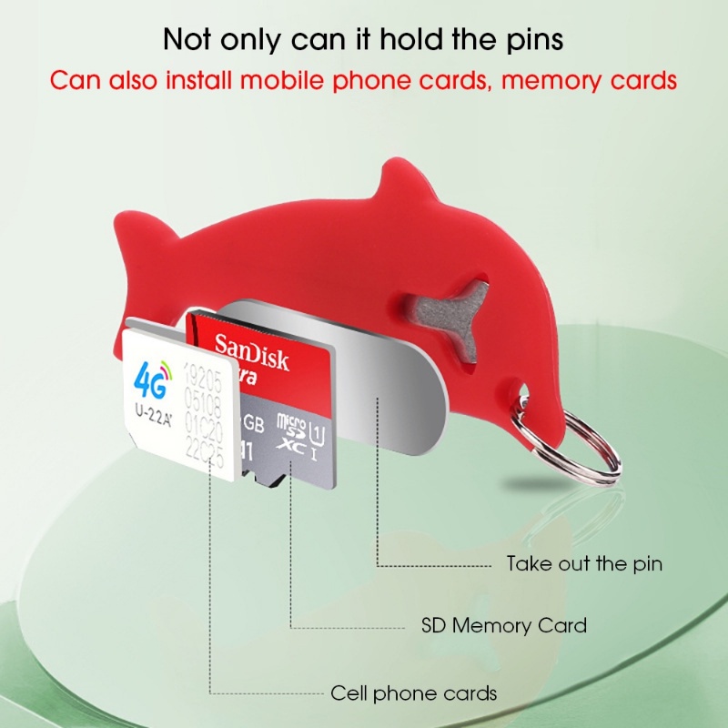 Aksesoris Ponsel Serbaguna Stainless Steel Card Picker Memory Card Silikon Pelindung Berbentuk Dolphin Penyimpanan Penutup Anti-drop Card Removal Pin Cover