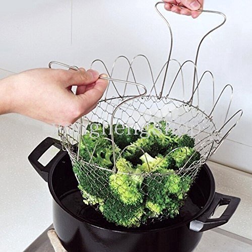 Kreatif Stainless Steel Teleskopik Keranjang Penggorengan Lipat Kukus Bilas Basket Gorengan Saringan Buah Sayur Drainase Rak Alat Masak Dapur