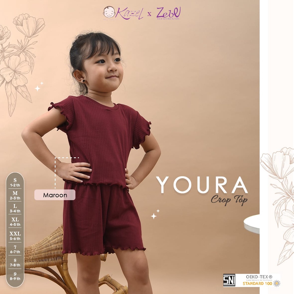 Kazel Youra Crop Top Anak / Atasan Anak Lengan Pendek 1 - 9 Tahun