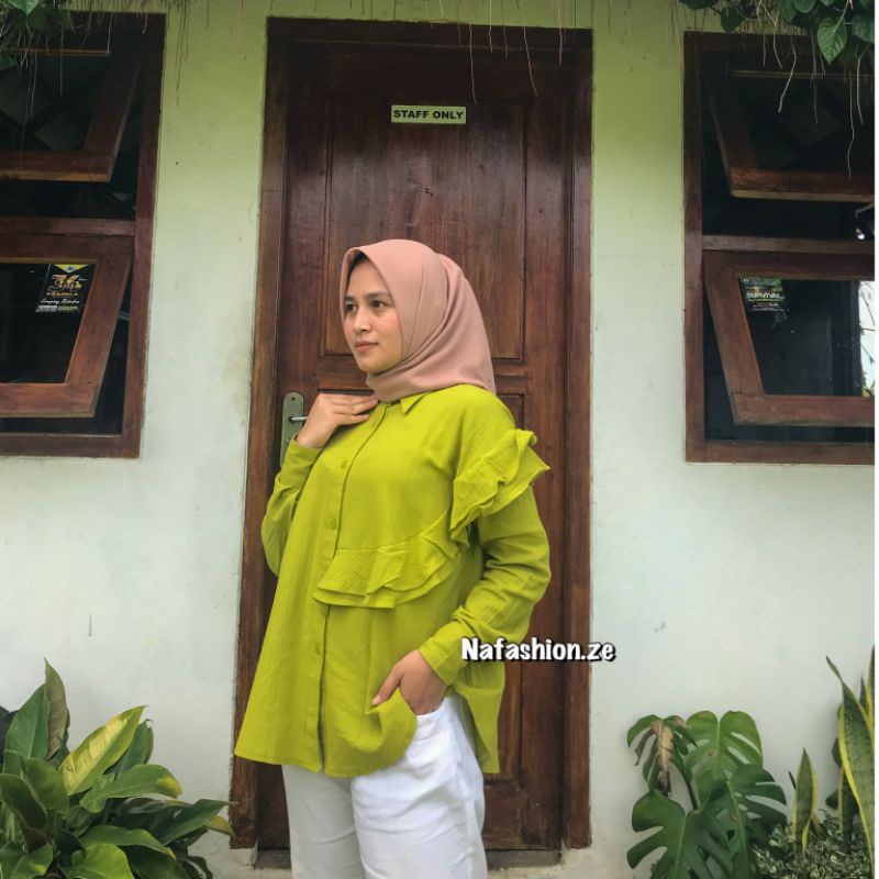 Louisha Linen Crinkle / Kemeja Oversize Linen Crinkle premium / Kemeja kerja simple