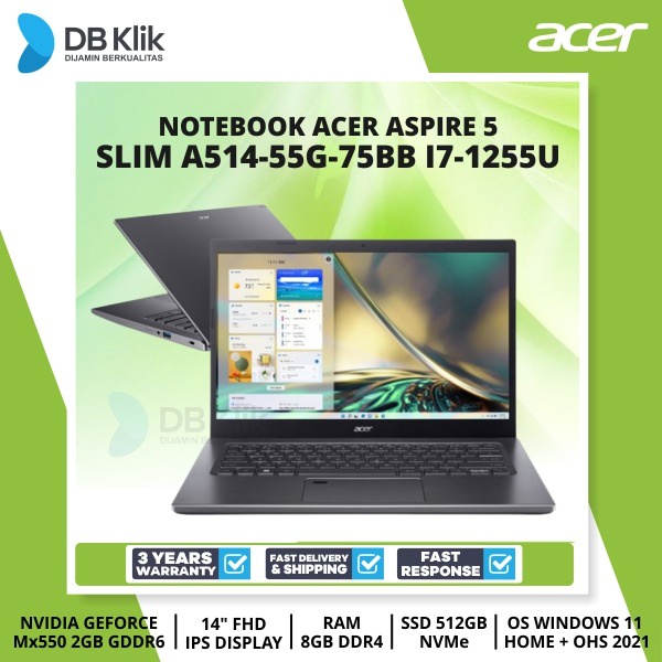 Notebook ACER Aspire5 Slim A514-55G-75BB i7-1255U 8/512G MX550 W11+OHS
