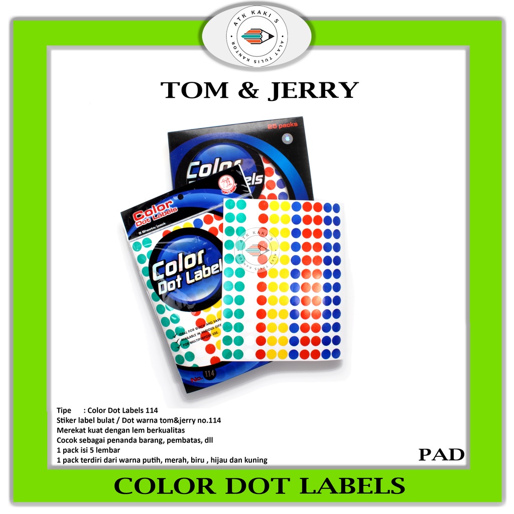 Jual TOM JERRY Label Color Dot 114 Stiker Label Bulat Warna Pad