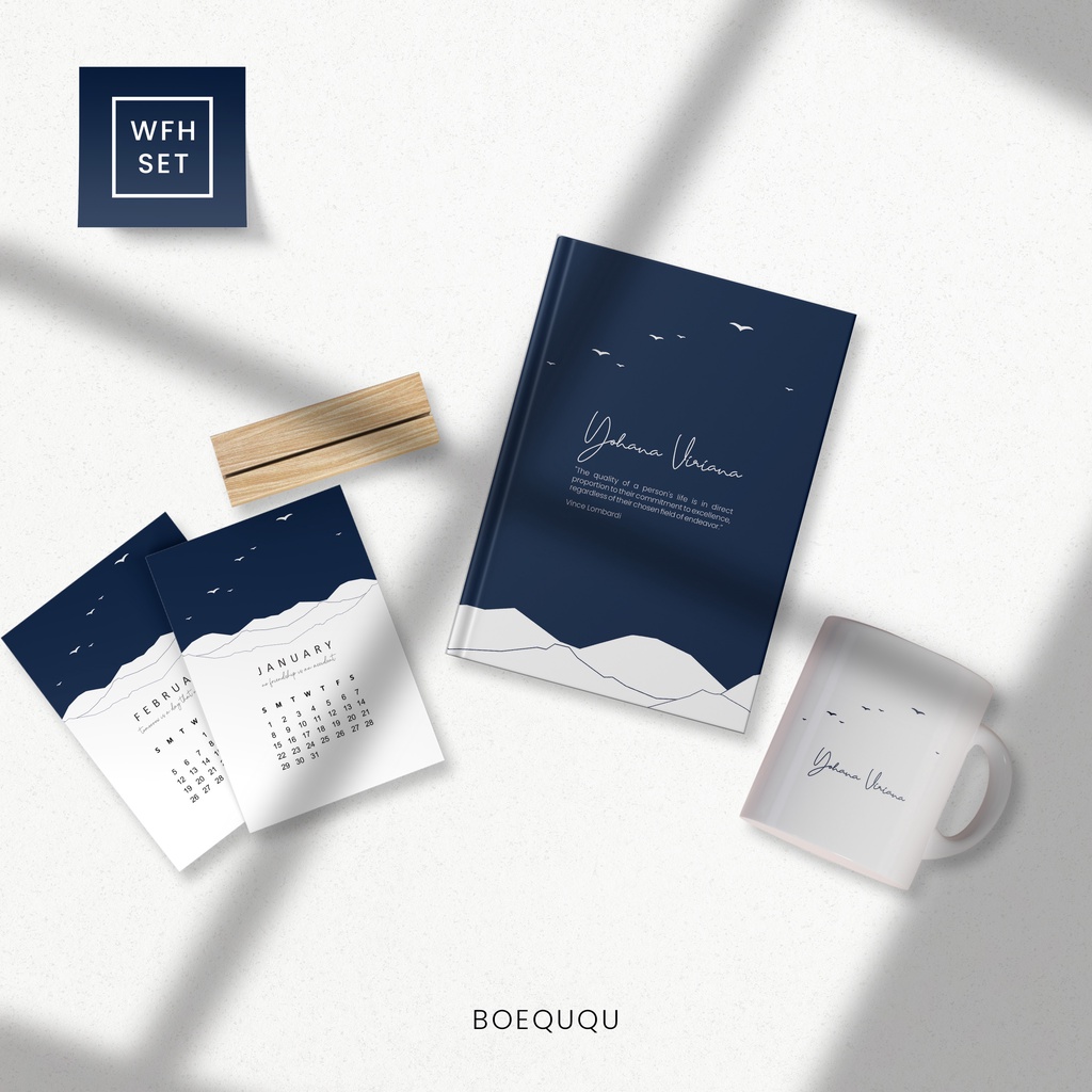 

WFH Set [The White Hills] Paket Notebook Mug Kalender Duduk / Paket 3 in 1 / Hampers Valentine / Hampers Kado Custom / Paket Kado Wisuda / Souvenir Kantor / Notebook A5 / Kalender 2024 / Mug Custom Desain / Kado Natal dan Tahun Baru 2024