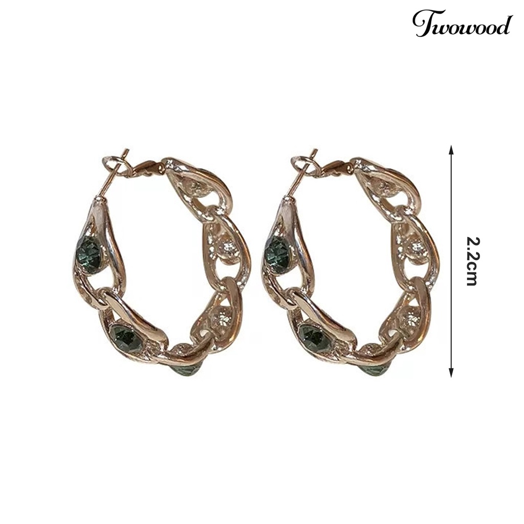 Twowood 1pasang Lingkaran Anting Tindik Geometris Berlian Imitasi Bertatahkan Temperamen High-end Telinga Dekorasi Jarum Perak Wanita Besar Hoop Earrings Aksesoris Pakaian