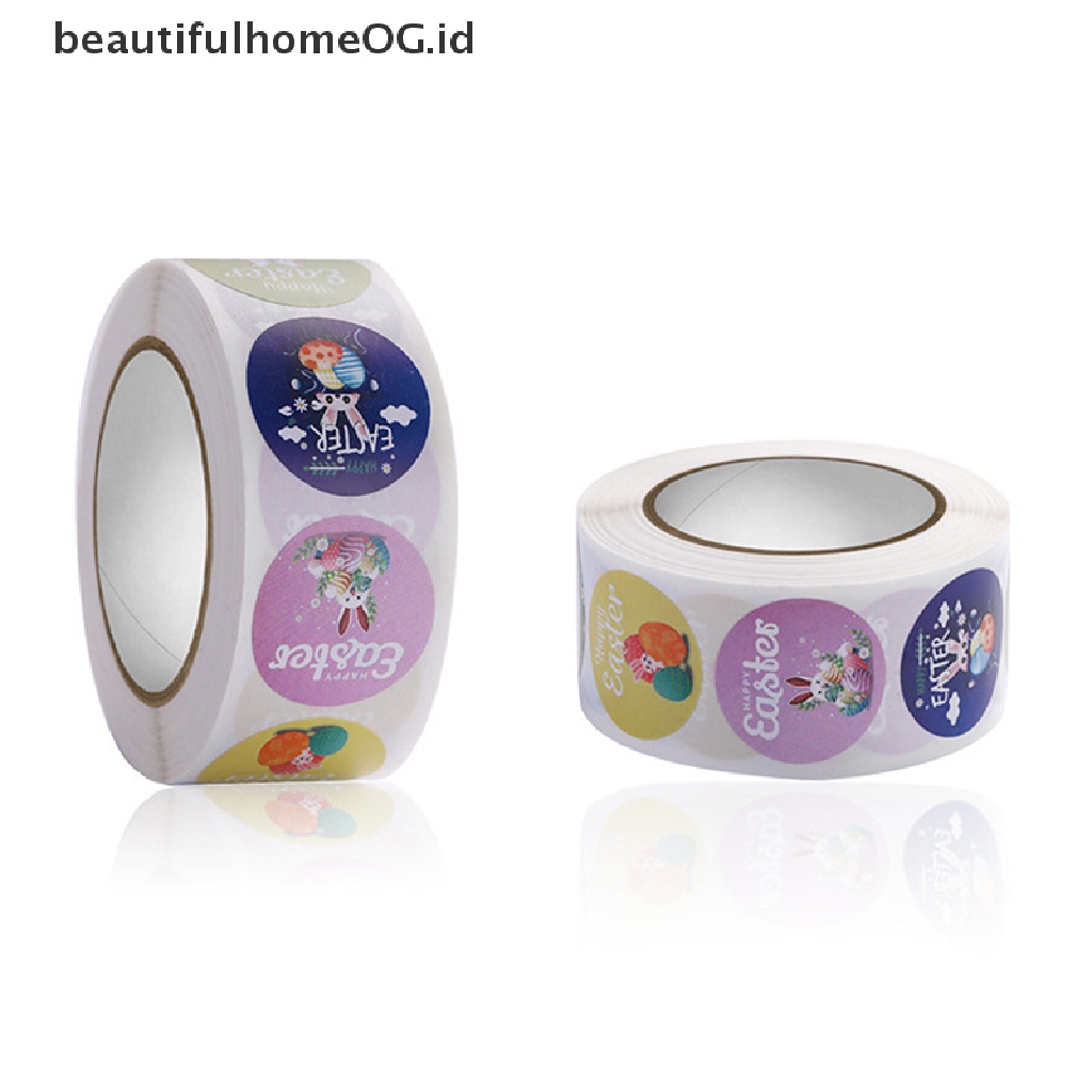 // Beautifulhomeog.id// 500pcs/roll Stiker Happy Easter Kelinci Lucu Sealing Sticker Decor Tag **