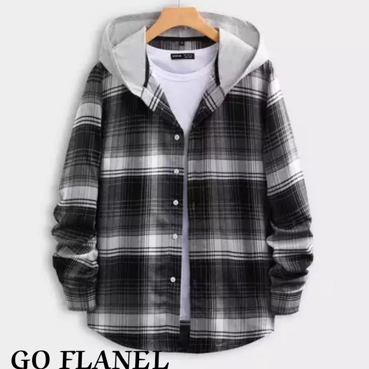 Harga Bersahabat KEMEJA FLANEL HOODIE PANJANG - KEMEJA HOODIE PREMIUM PANJANG PRIA - HOODIE KEMEJA B