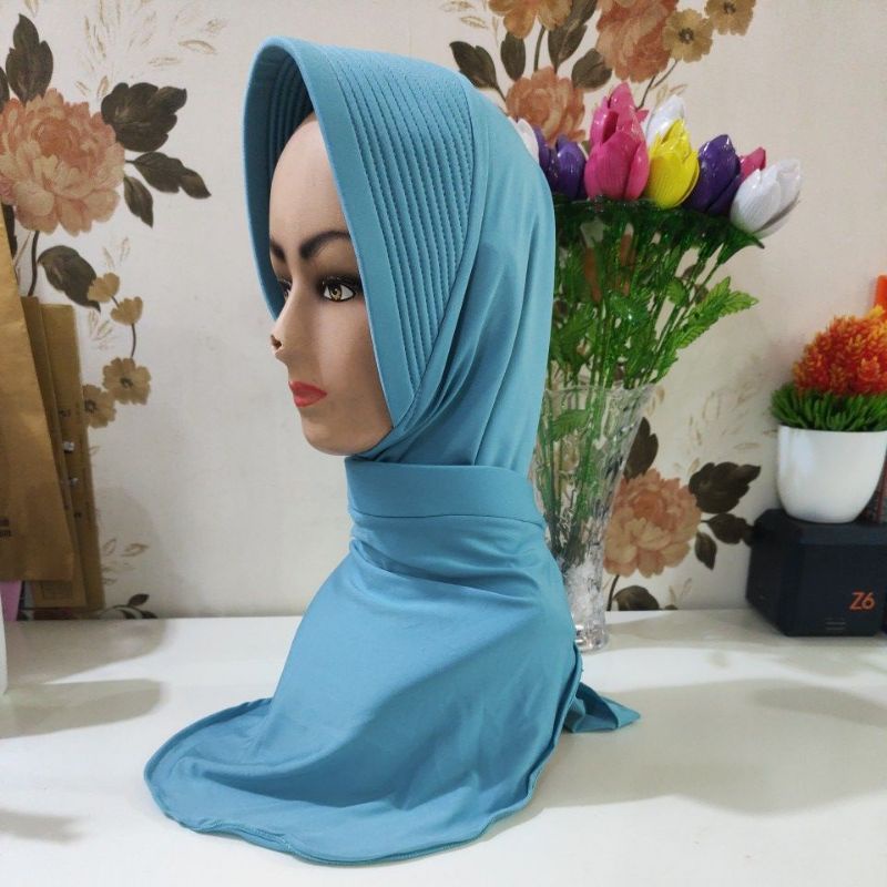 jilbab dinas warna biru telur asin
