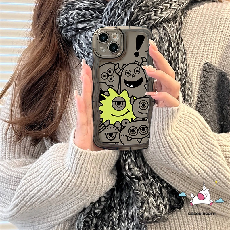 IPHONE Casing Ponsel Monster Kecil Kartun Lucu Yang Indah Kompatibel Untuk Iphone11 Pro Max XR 7plus 14 13 12 Pro Max 6 6s 8 7 Plus 14Plus X XS Max SE 2020 Pola Tepi Bergelombang Lembut TPU Cover