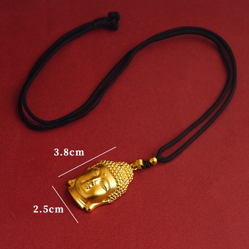 Goldkingdom Fashion Perhiasan 24 K Bangkok Aksesoris Ready Stock Gaya Cina Baru Maitreya Buddha Liontin Hitam Dikepang Tali Kalung Buddha Kepala Liontin