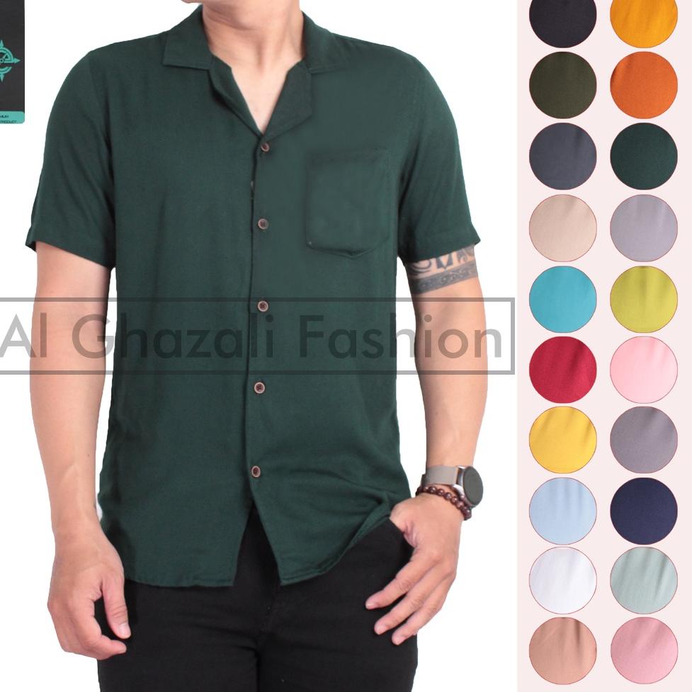 MENARIK KEMEJA POLOS LENGAN PENDAK HAWAIAN CLASSIC SHIRT KEMEJA PANTAI RAYON kemeja krah piama pria