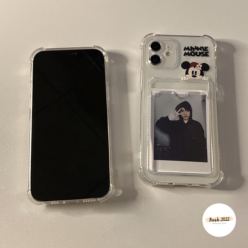 IPHONE Case Kompatibel Untuk Iphone13 11 12 13 Pro MAX XR X XS Max7 8 6 6s Plus 8plus 7plus SE 2020 Couple Dompet Slot Kartu Lucu Mickey Minnie Transparan Bening Shockproof Soft Tpu Cover