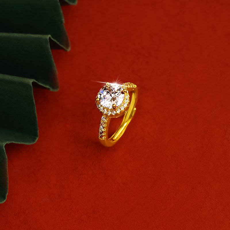 Goldkingdom Fashion Perhiasan 24 K Bangkok Aksesoris Ready Stock Indah Micro Berlian Bertatahkan Liontin Adjustable Bergerak Cincin Cahaya Mewah Bulat Telinga Pejantan