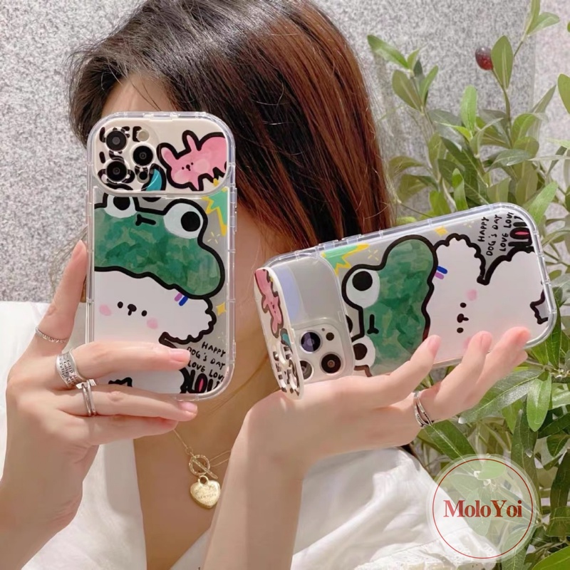 IPHONE Flip Make Up Mirror Case Kompatibel Untuk Iphone14 11 12 13 Pro MAX XR 7 8 14 Plus X XS MAX SE 2020 Graffiti Lucu Kartun Hewan Kodok Anjing Kelinci Soft Case