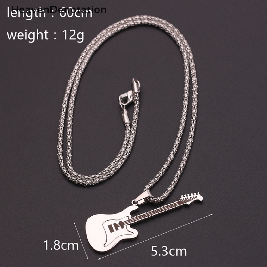 [HeavenDenotation] Hip Hop Warna Emas Hitam Perak Fashion Pria Wanita Stainless Steel Musik Rock Gitar Liontin Perhiasan Rantai Kalung Hadiah HDV