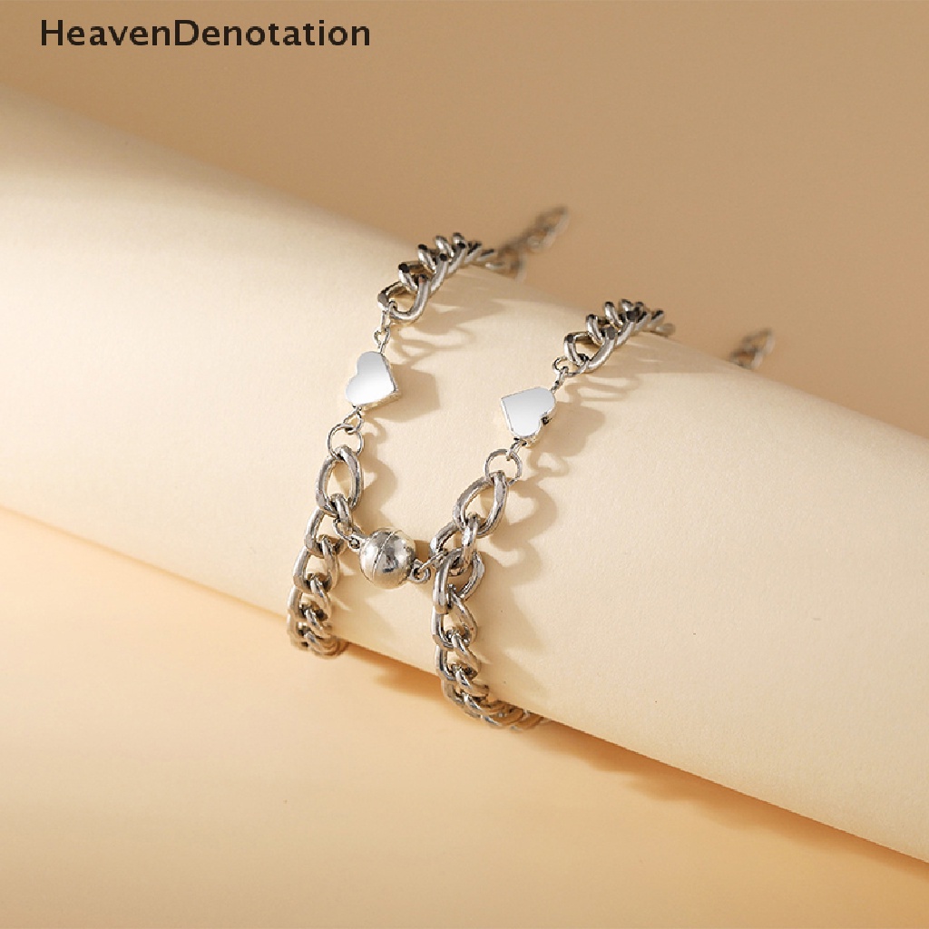 [HeavenDenotation] 2pcs Paduan Cinta Hati Magnet Gesper Pasangan Gelang Untuk Wanita Pria Pasangan Yang Sesuai Dengan Hip Hop Gelang Tangan Perhiasan Hadiah Valene's Day HDV