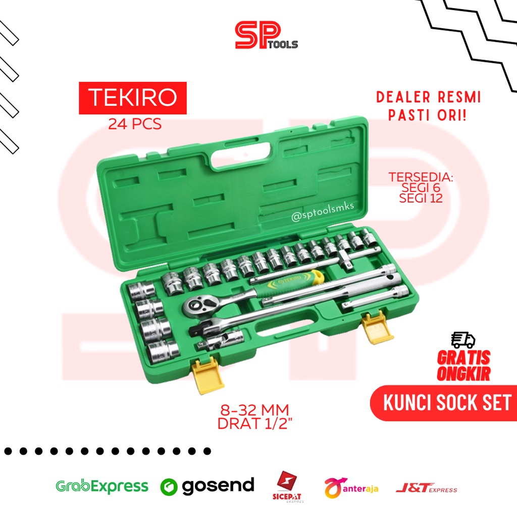 KUNCI SOCK SHOCK SOK SET TEKIRO 24PCS 8-32 MM DRAT 1/2" SEGI 6PT