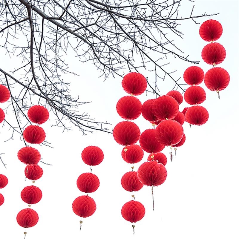 10pcs Lentera Kertas Gantung Warna Merah Imlek Paper Lantern Untuk Dekorasi Tahun Baru Imlek