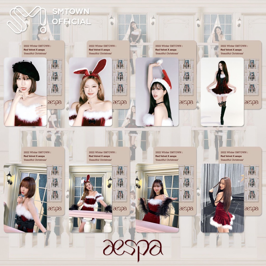 8pcs / set Aespa 2022 SMTOWN Beautiful Christmas Photocards Aespa X Red Velvet Lomo Cards NINGNING KARINA GISELLE WINTER Kpop Postcards