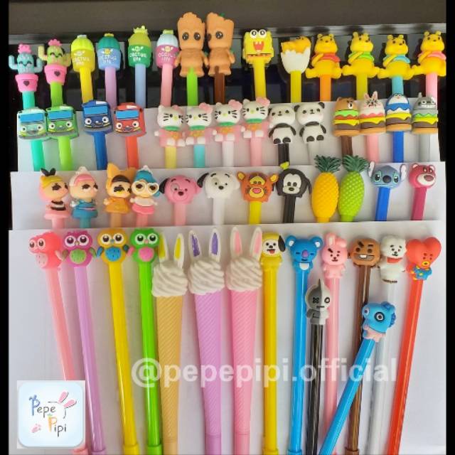 

12 pcs Pena Campur Karakter 1 Lusin Mix Pulpen Bolpen Bolpoint Bollpoint Tinta Hitam Biru