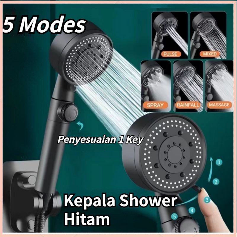 【Ready Stock 】5 Modes Kepala Shower Mandi Hitam Shower Kamar Mandi Hitam