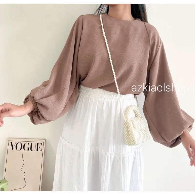 (Bisa cod) Mika Blouse lengan karet kringcle