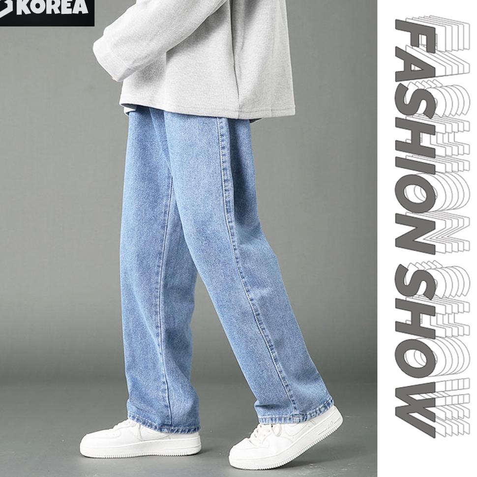 Paling Dicari Celana jeans pria Jeans korean style pria blue straht loose jeans celana panjang 2023 