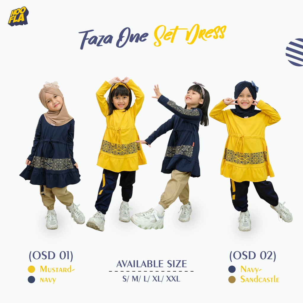 New Setelan Kaos Anak Perempuan Tangan panjang dan Joger Canvas Faza One Set Dress by Hoofla
