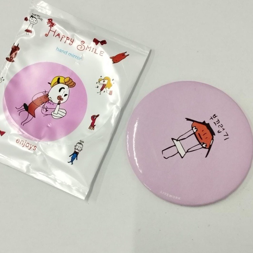 MIROR CERMIN KACA BULAT MAKE UP TRAVELING KARAKTER LUCU IMPORT SOUVENIR PERNIKAHAN