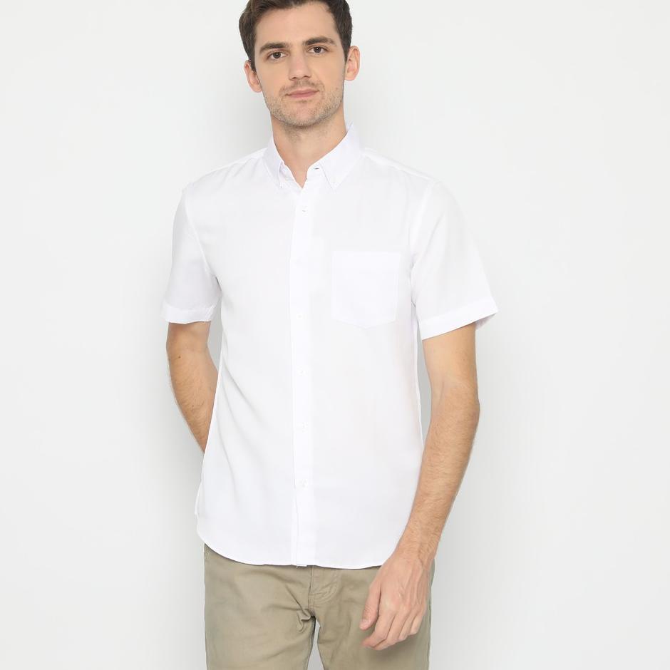 ♨ Platini Kemeja Polos Putih Pendek Polinosic  ✯