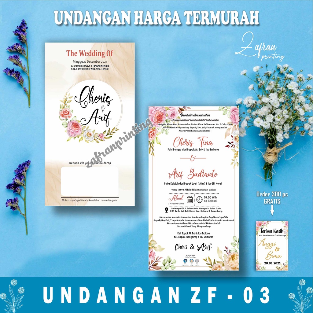 Undangan Pernikahan 1 Lembar Murah, Cantik, Elegant, Simpel, Vintage, Rustik, Surat Undangan Pernika