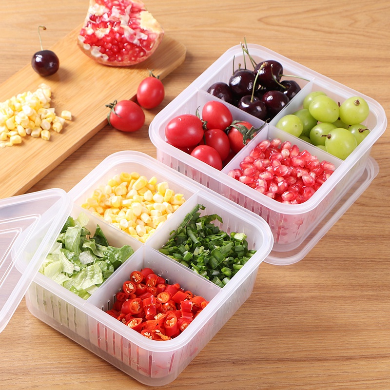 Kulkas Multifungsi Makanan Fresh-keeping Kotak Penyimpanan Segar Buah Sayur Organizer Dengan Tutup Kulkas Wadah Sekat Untuk Bawang Hijau Garlic Plastic Sealed Draining Case