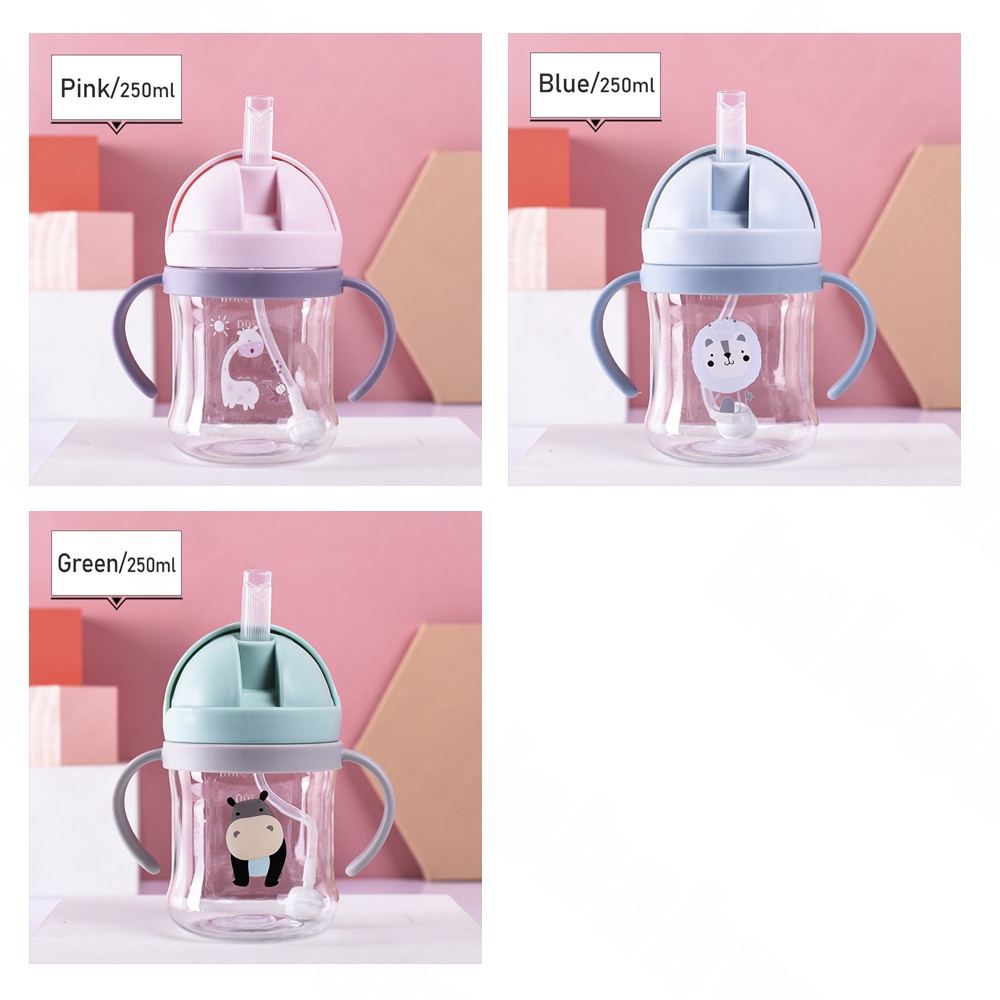 Halobaby Botol Minum Bayi Lucu 250ml /botol minum bayi sedotan anti tumpah bayi/Sippy Cup