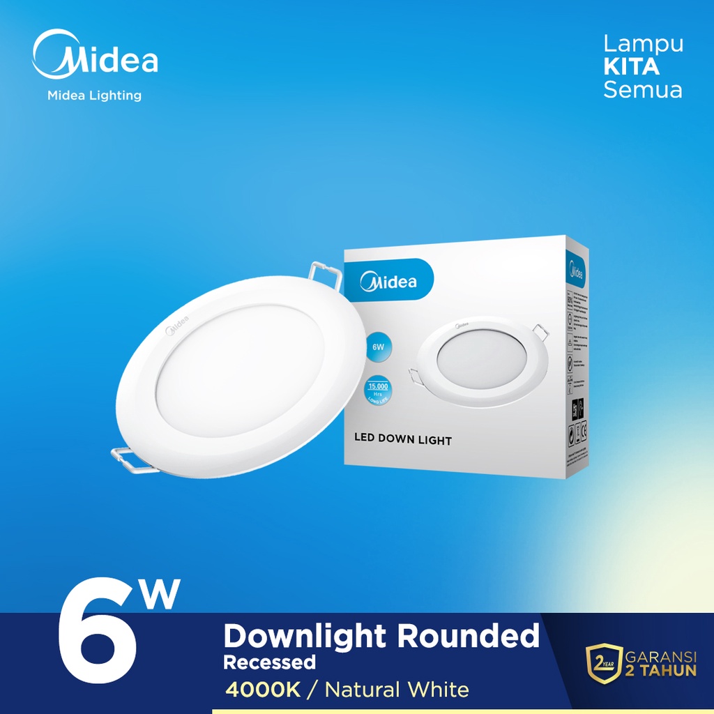 Midea Lighting - Lampu LED Downlight 6 Watt 4000K 4 Inch - Kuning Soft - Natural