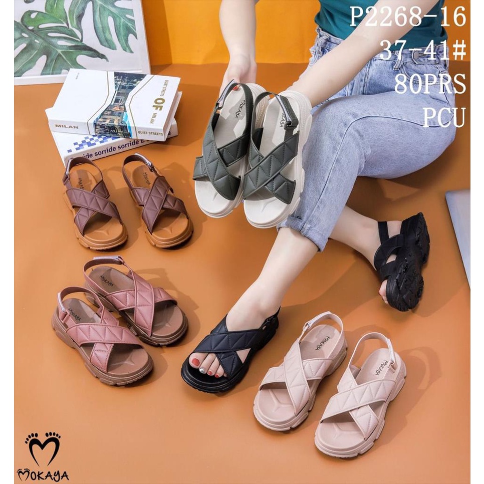 Sandal Let Slop Jelly Karet Wanita Korea Ban Silang Sol Tebal Empuk Elegant Casual Keren Import Mokaya / Size 37-41 (2201-31/P2268-16)