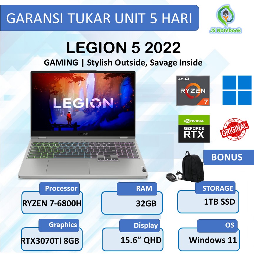 LENOVO LEGION 5 2022 RTX3070Ti 8GB RYZEN 7 6800H 32GB 1TB SSD WINDOWS 11