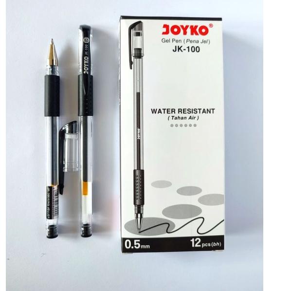 

Borong Diskon Pulpen Gel Pena Gel Pen Joyko JK-100 Warna Hitam & Biru Water Resistant Tahan air 1 Pack 12 Pcs 0.5 mm
