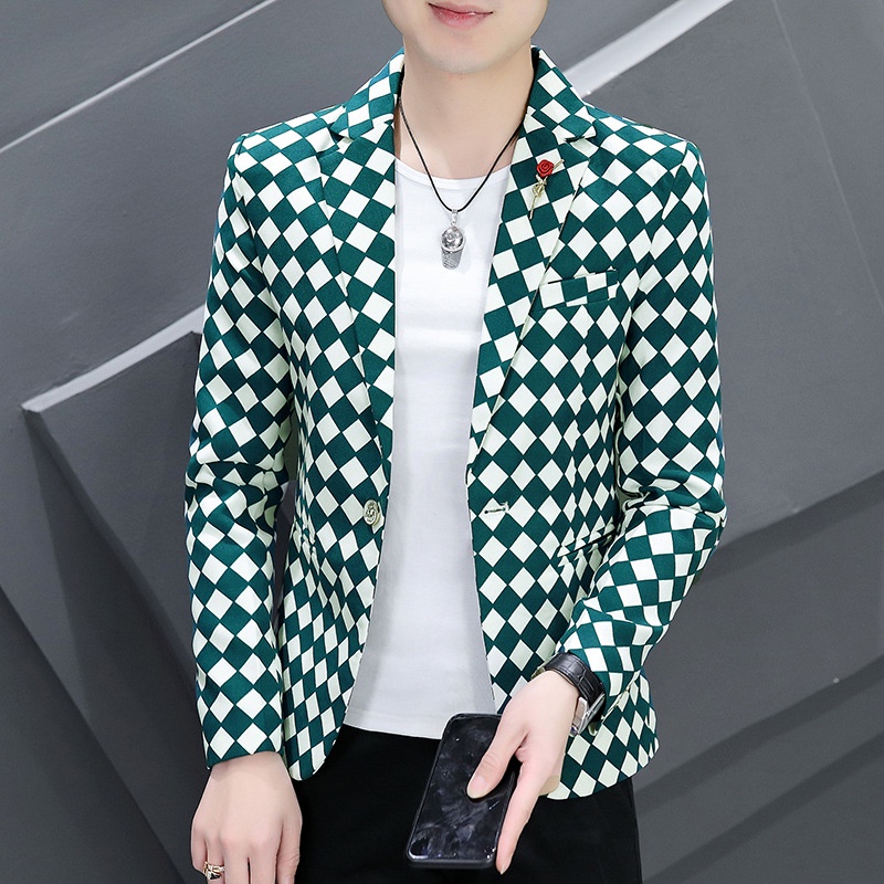 Blazer Pria Korea Tren Slim Fit Kecil  Pria Kasual 2022   Kotak-kotak  Pria