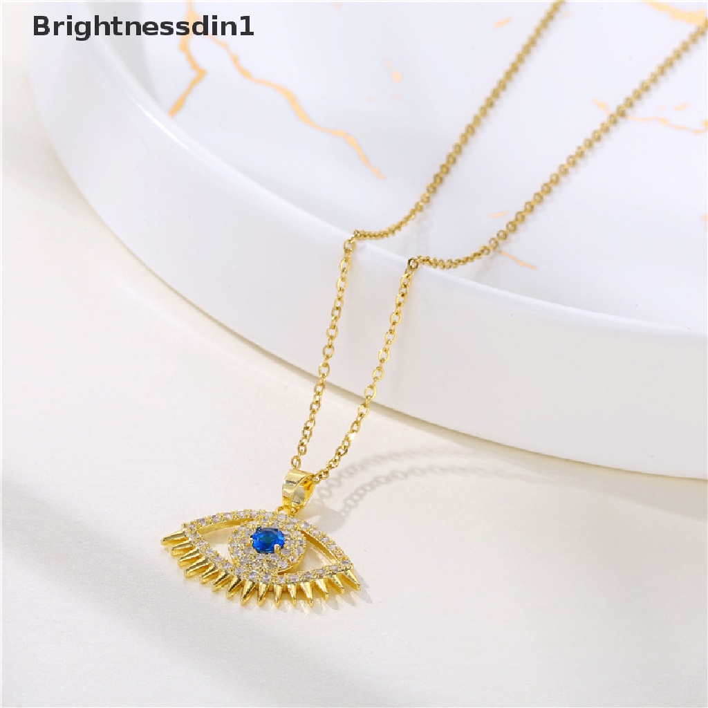 [Brightnessdin1] Evil Eye Charm Pendant Lapis Emas Asli 18K Cubic Zirconia Perhiasan Kalung Butik