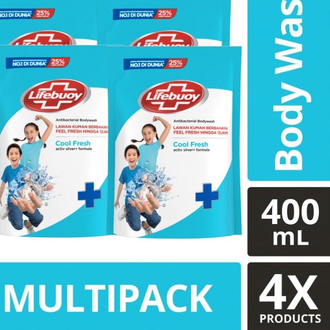 ✻ Lifebouy Sabun Cair Cool Fresh Refill 400ml (Paket Isi 4) ✩