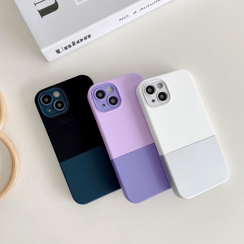 IPHONE Panel Kontras Fashion 3-in-1 Casing Ponsel Silikon Untuk Iphone14 13 12 11 Pro Max X Xs Max Xr 7 8 Plus Case Cover