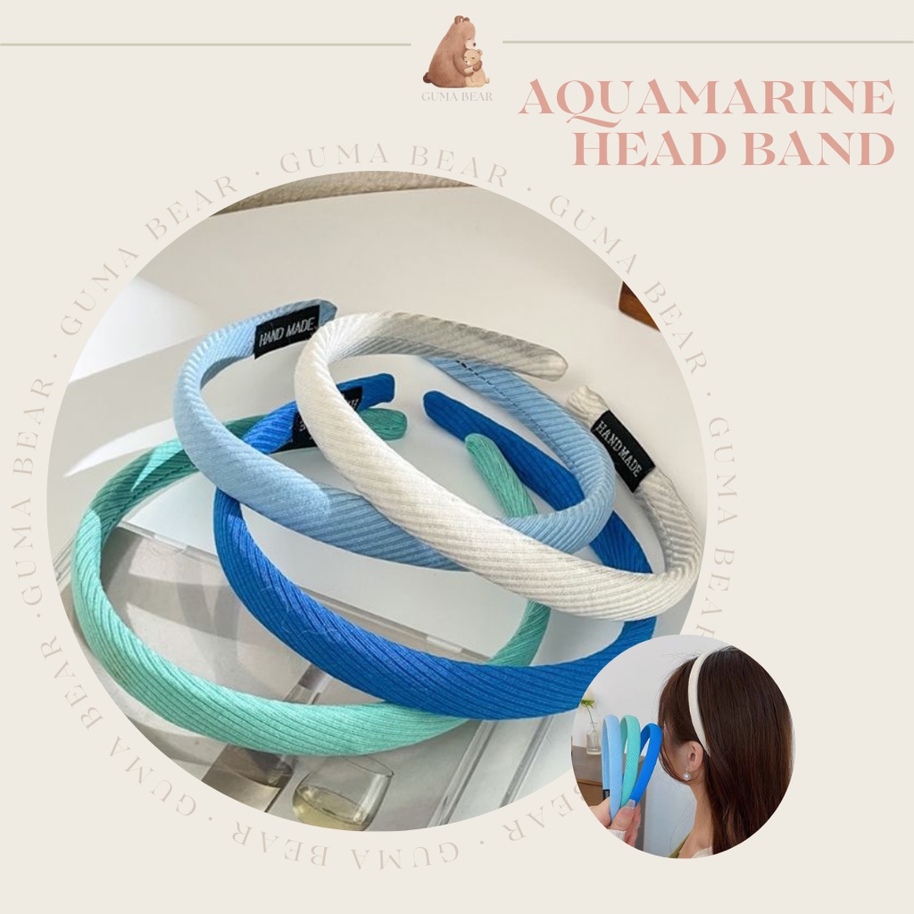 GUMA BEAR - Aquamarine Headband Bando Bandana Tipis Kecil Biru Polos