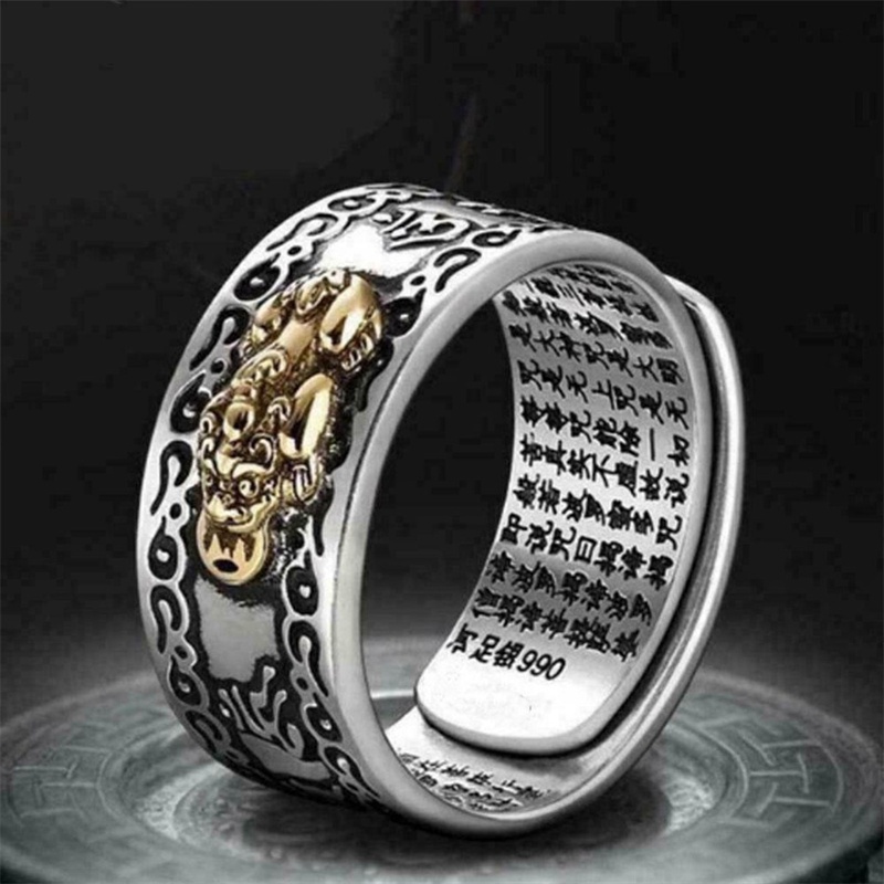 1pc Vintage Pixiu Cincin Feng Shui Jimat Kesehatan Dan Keberuntungan Adjustable Openning Perhiasan Hadiah Pria Wanita