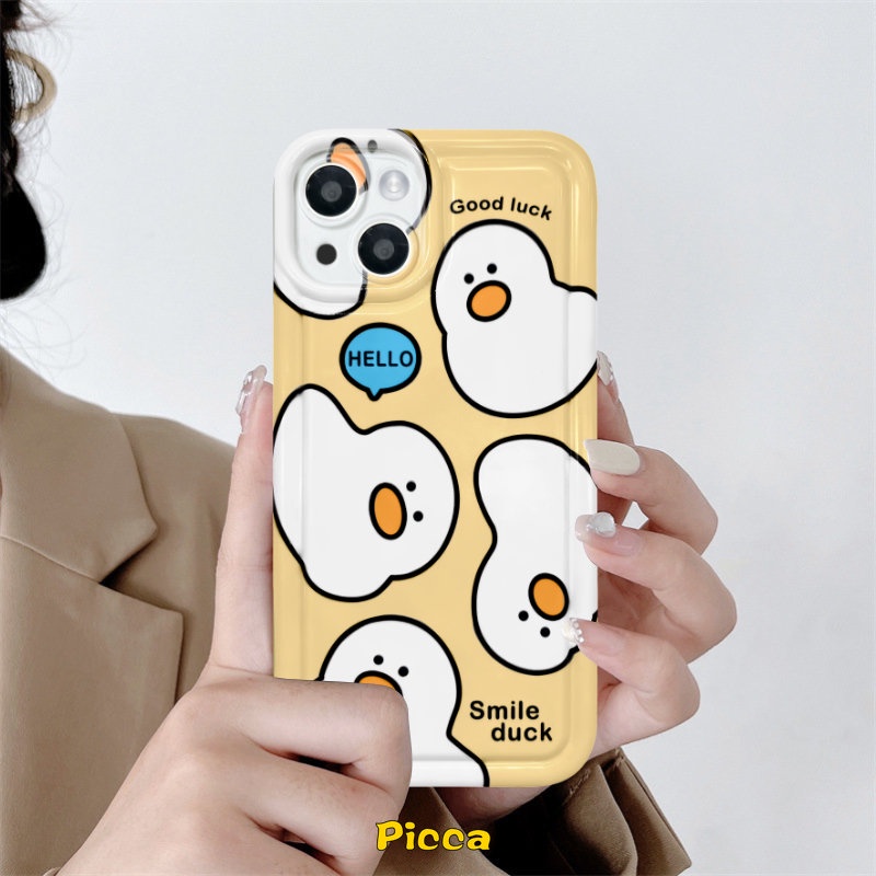 Casing Ponsel Perlindungan Kamera Bebek Kartun Lucu Kompatibel Untuk iPhone 7plus XR 11 14 13 12 Pro Max 6 6S 7 8 Plus X XS Max 11 Pro Max Shockproof Airbag Lembut TPU Silicon Cover