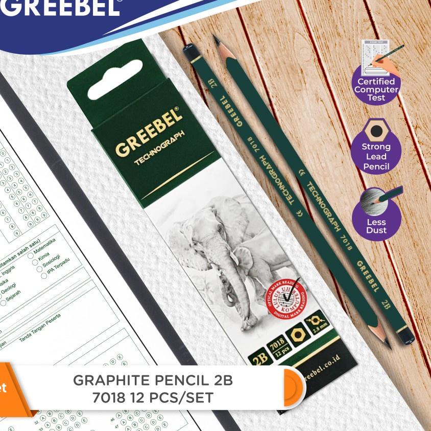 

CodeC7o2N GREEBEL Pensil Kayu lulus uji komputer Grafit Graphite 7018 PENCIL 2B (12 PCS/SET) /tidak beracun non toxic cocok