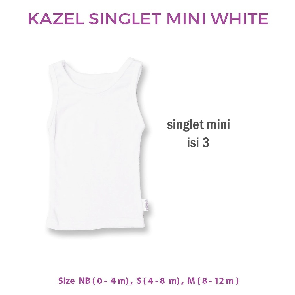 PNB43 KAZEL SINGLET/TANKTOP MINI WHITE ISI 6 PCS KAOS SINGLET BAYI